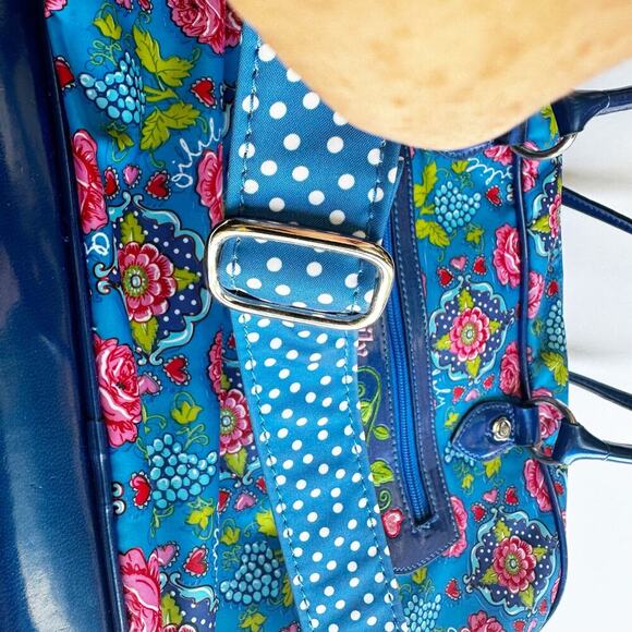 Oililly Women’s Blue Floral Bag Satchel Purse Crossbody Vinyl Nylon Folksy - Picture 6 of 10